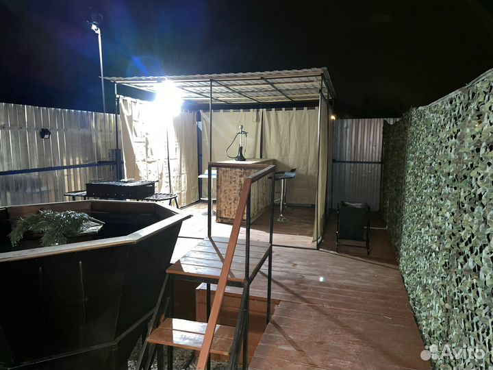 Баня на дровах с бассейном и подгреваемым чаном