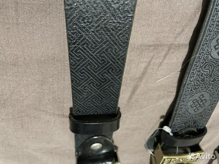 Ремень кожанный мужской с бурятским орнаментом