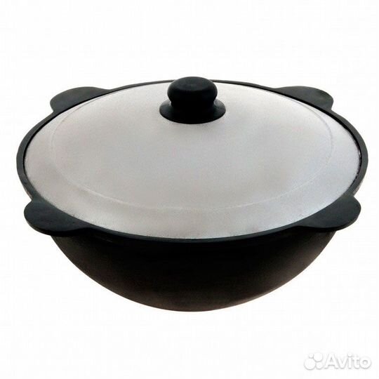 Казан чугунный Узбекский 10л круглое дно с крышко