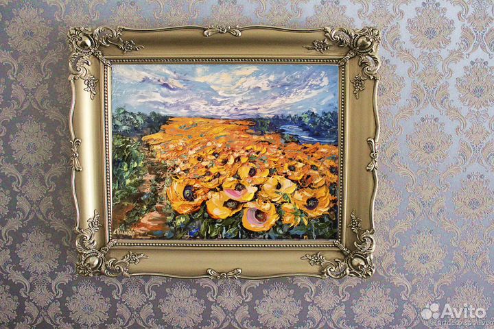 Пейзаж поле подсолнухи масло Художник цена переезд