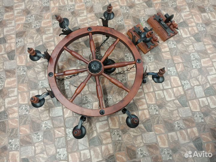 Люстра потолочная колесо телеги + две бра