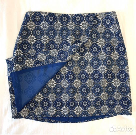 Юбка синяя с запахом и узорами, Mango