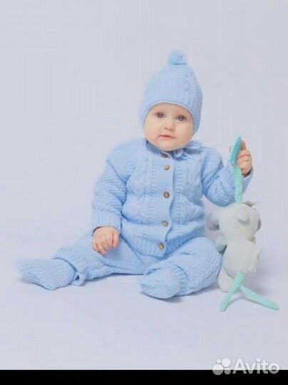 Теплый вязаный костюм размер 56-74 см