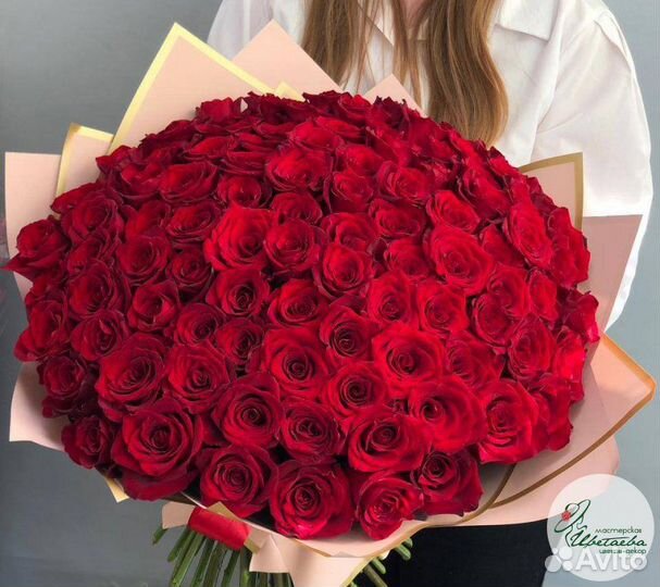 101 свежая алая роза, доставка в Томске от 1 часа