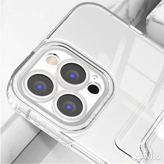 Силиконовый прозрачный чехол с кармашком на Айфон