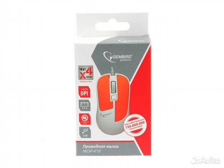 Мышь Gembird MOP-410-O оранжевый USB