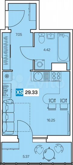 Квартира-студия, 29,3 м², 9/9 эт.