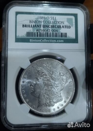США 1 Доллар Моргана 1885 O. NGC. BUnc. Тэд Биньон