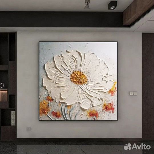 Объёмная картина маслом на холсте Цветок Примерка