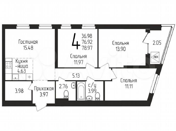 4-к. квартира, 78,9 м², 8/21 эт.