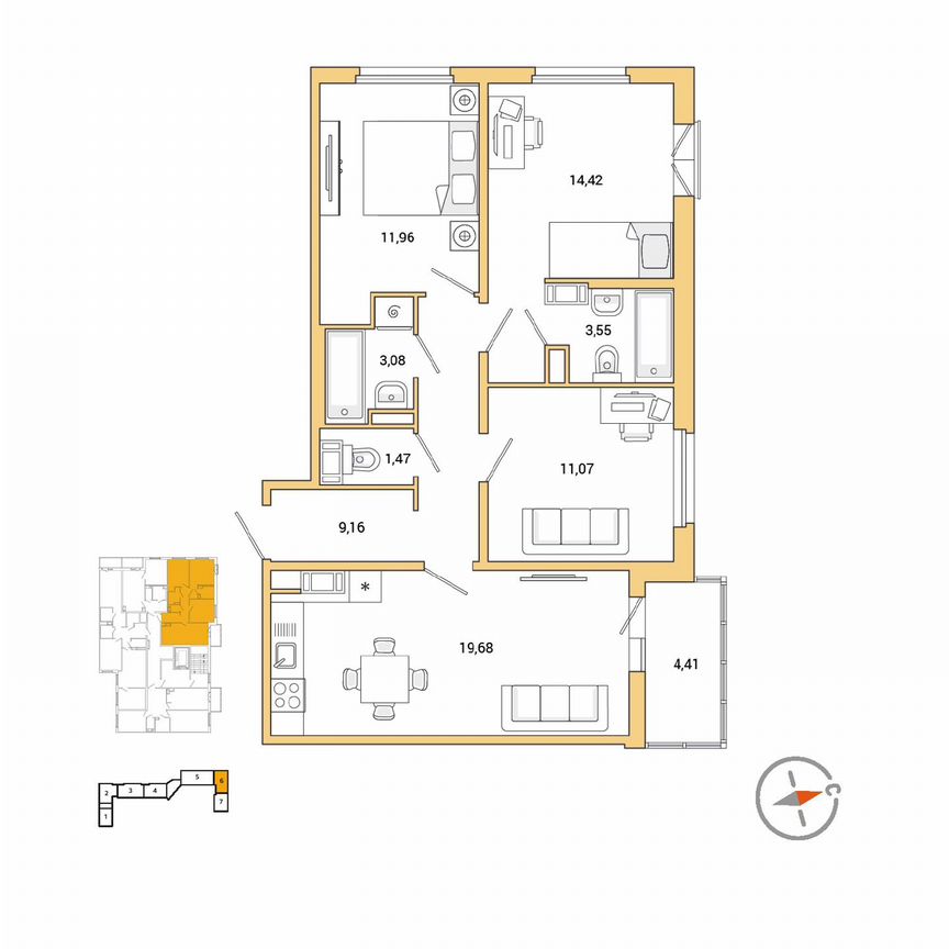 3-к. квартира, 76,1 м², 8/10 эт.