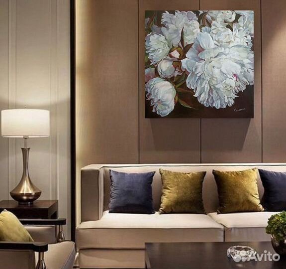 Картина маслом цветы Белые пионы