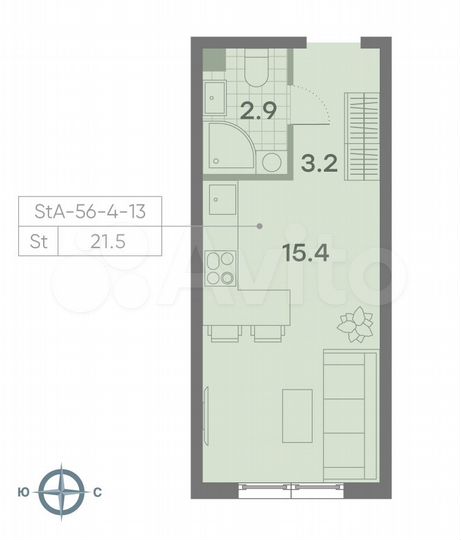 Квартира-студия, 21,5 м², 11/23 эт.