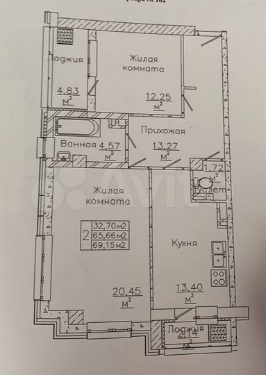 2-к. квартира, 70 м², 5/20 эт.