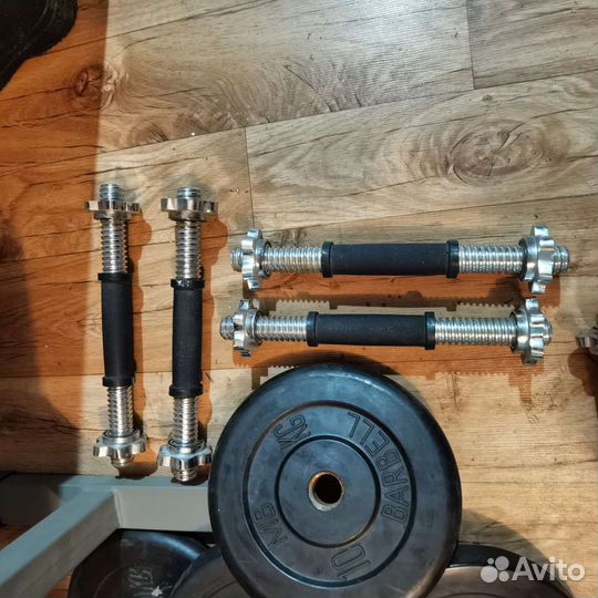 Скамья, штанга, гриф и блины