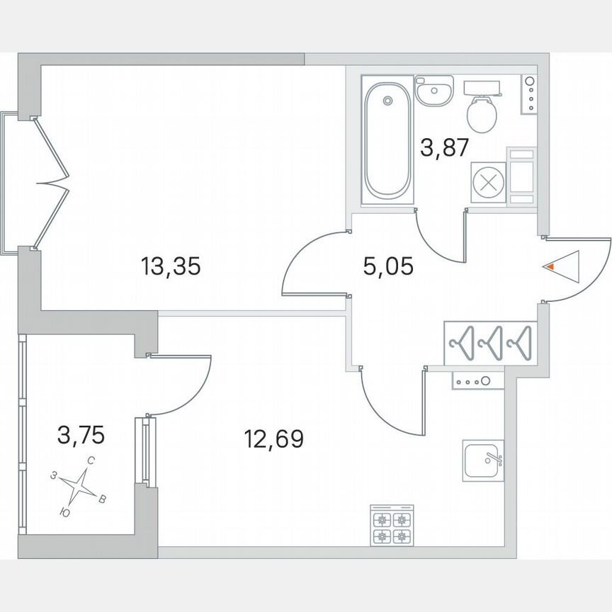 1-к. квартира, 36,8 м², 3/4 эт.