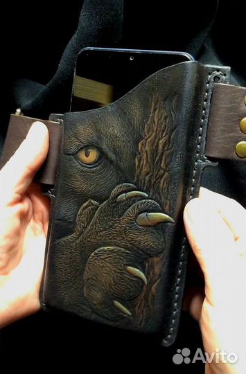 Кобура чехол для телефона из кожи с тиснением