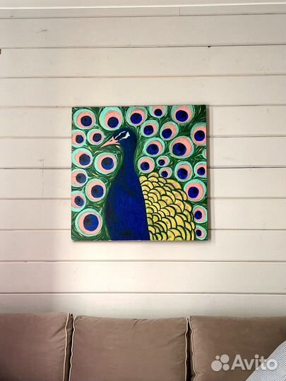 Картина маслом на холсте Павлин, 80х80
