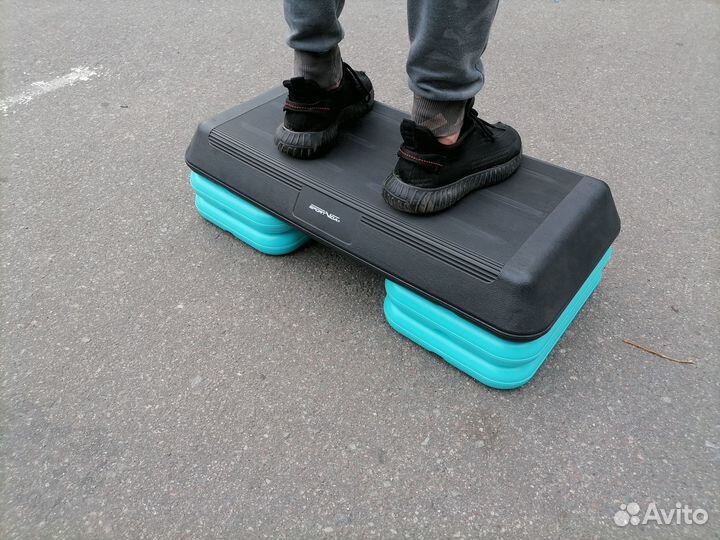 Степ платформа профи черно-голубая