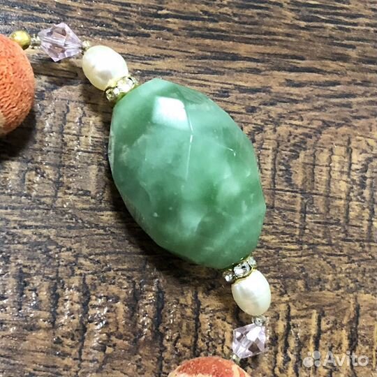 Бусы губчатый коралл, пренит, жемчуг