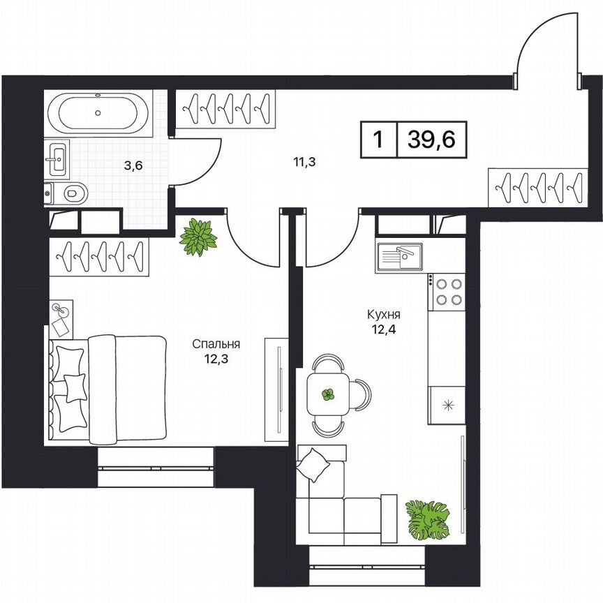 1-к. квартира, 39,6 м², 4/17 эт.