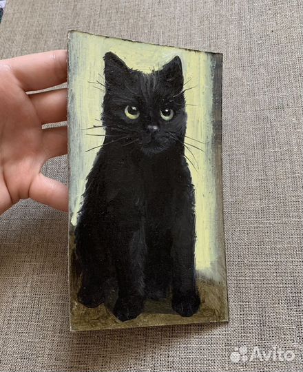 Интерьерная картина маслом черный кот анималистика
