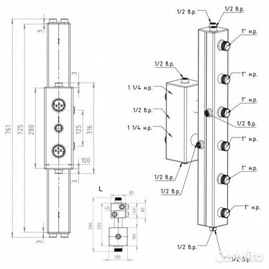 Коллектор+гидрострелка Север V3 (3 контура) до 70