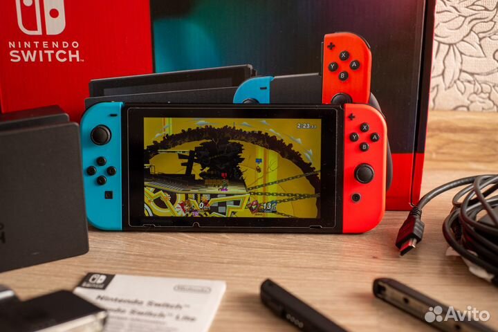 Nintendo Switch rev. 2, Neon, прошитая, 128 GB