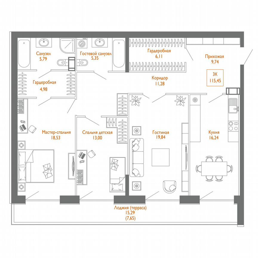 3-к. квартира, 111 м², 7/7 эт.