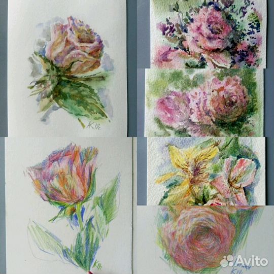 Открытка, авторская, акварель, цветы, подарок