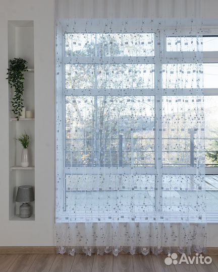 Тюль Мона Серебро готовый на окна пошив