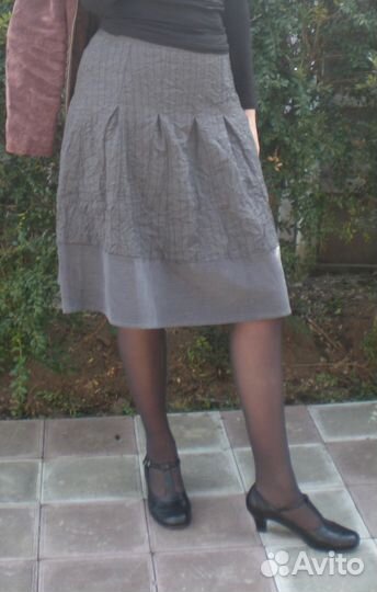 Юбка серая эффект мятости на кокетке