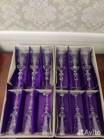 Хрустальные фужеры, бокалы набором 12шт, новое