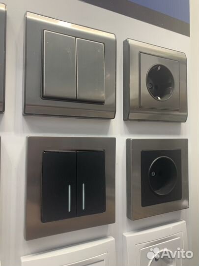 Розетки и выключатели серый никель черный