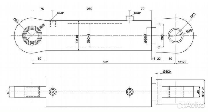 Гидроцилиндр на захват Fuchs, Atlas, Liebher, HGT