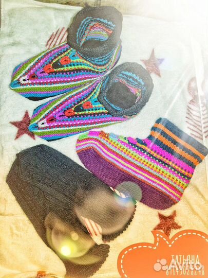 Вязаные тапочки,руковицы