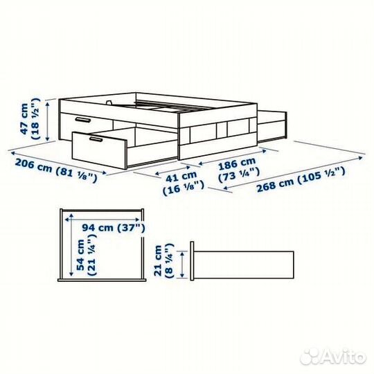 Кровать 180х200 с ящиками IKEA