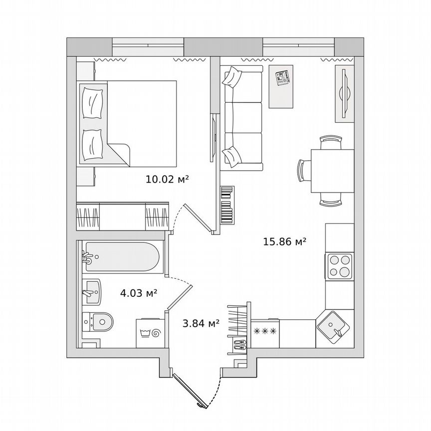 1-к. квартира, 33,5 м², 2/21 эт.