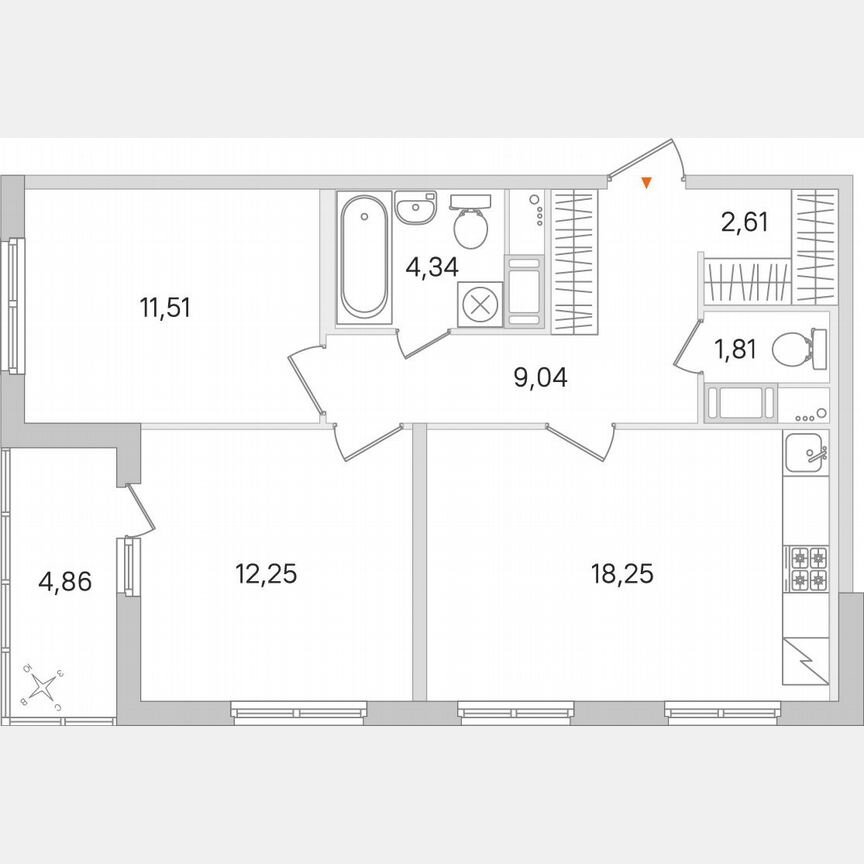 2-к. квартира, 62,2 м², 2/8 эт.