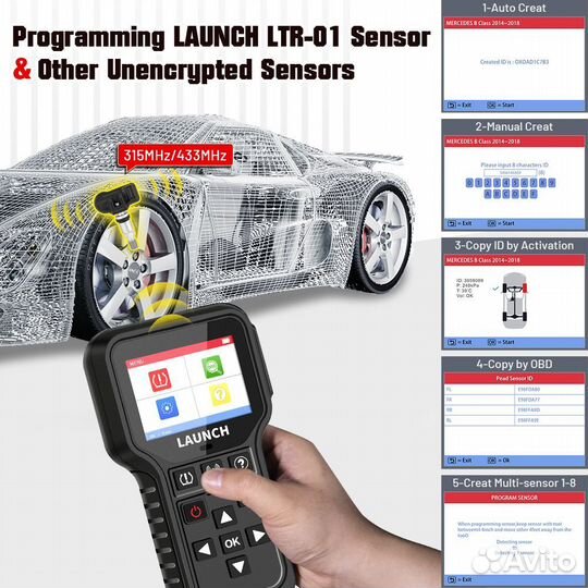 Launch tpms CRT 5011 E + OBD2 сканер 315 / 433 мгц