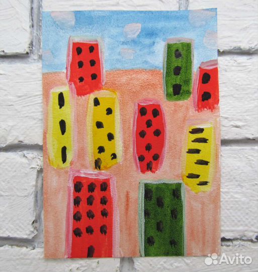 Картина гуашью Домики