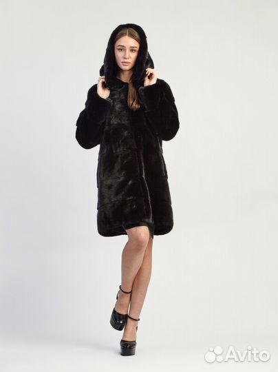 Шуба норковая б/у wirona 46р поперечка с капюшоном