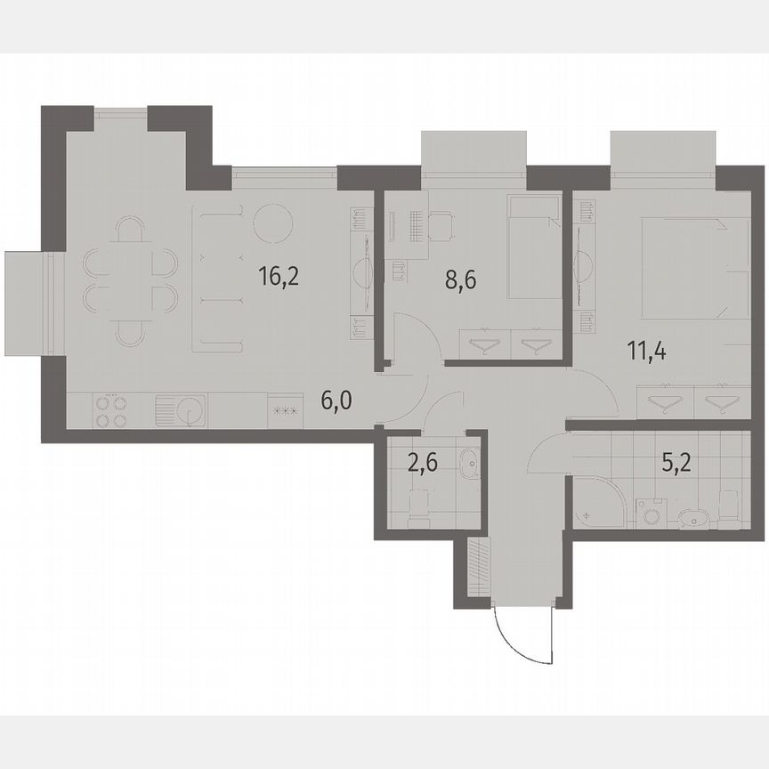 3-к. квартира, 57,4 м², 2/12 эт.