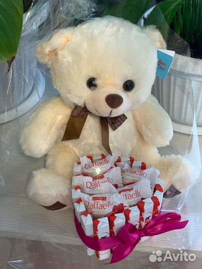 Сладкий букет-Плюшевый мишка с сердцем