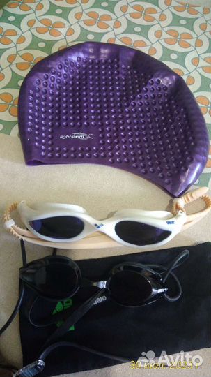 Очки и шапочка для плавания arena