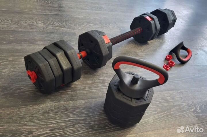 Набор гантелей 2х15кг/гиря/миништанга 6 в 1