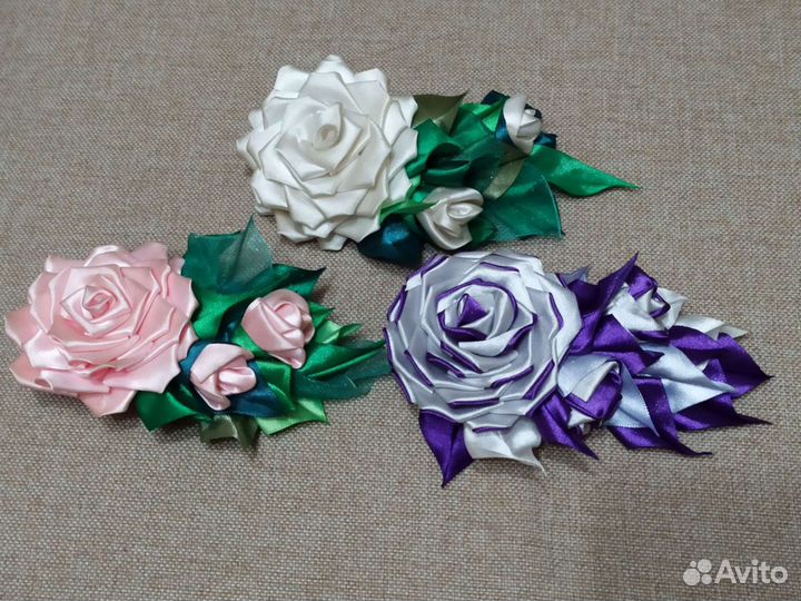 Заколки из атласных лент ручной работы б/у