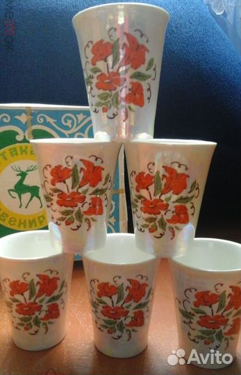 Перламутровые стаканы стопки СССР из фарфора 6шт