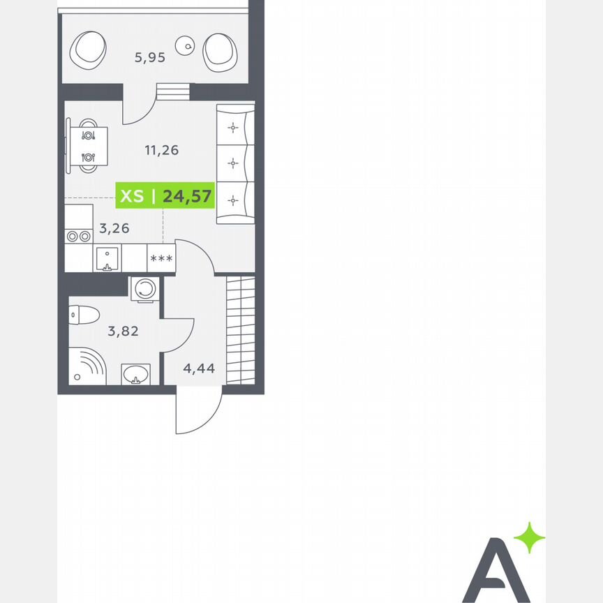Квартира-студия, 24,6 м², 7/12 эт.