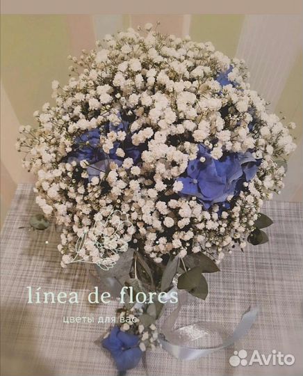 Свадебный букет невесты из гипсофилы и эвкалипта